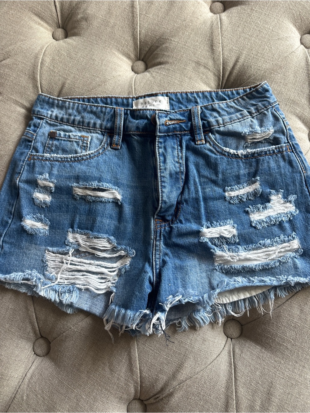 Women's Distressed High-Rise Denim Shorts - Blue